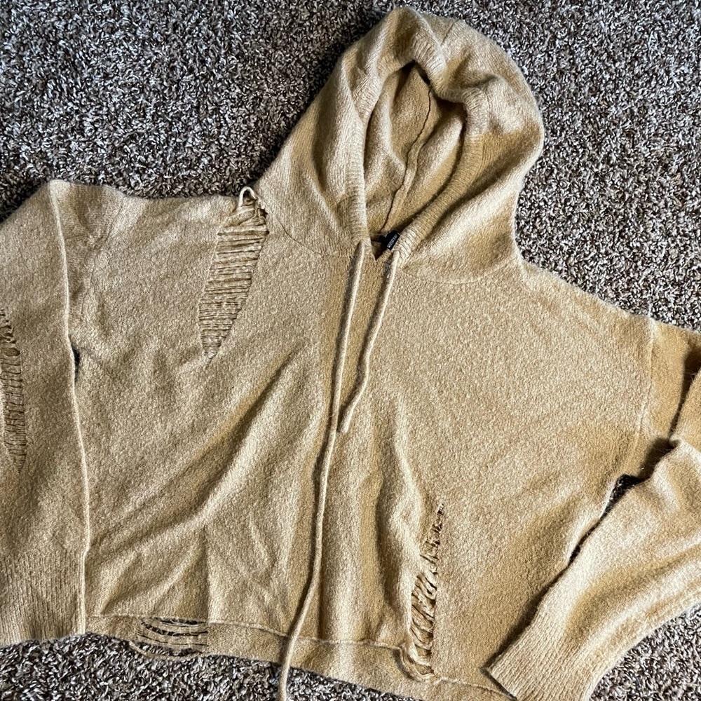 Windsor medium tan crop top distressed hoodie - Picture 4 of 5